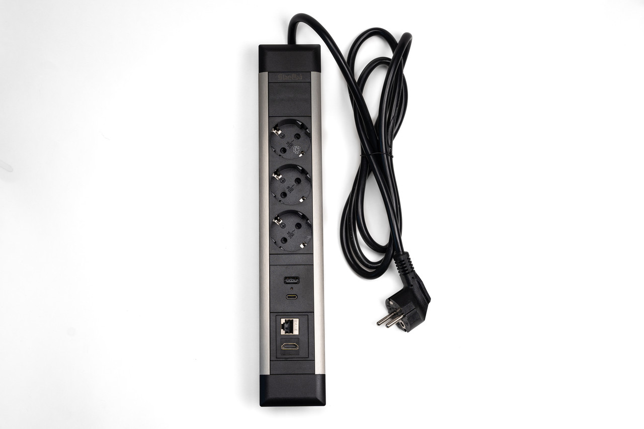 Shelbi Настольный блок, 3 розетки, 1 USB, 1 Type-C, RJ45, HDMI чёрный - фото 2 - id-p113301309
