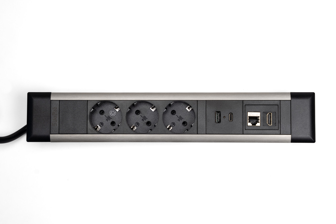 Shelbi Настольный блок, 3 розетки, 1 USB, 1 Type-C, RJ45, HDMI чёрный - фото 4 - id-p113301309