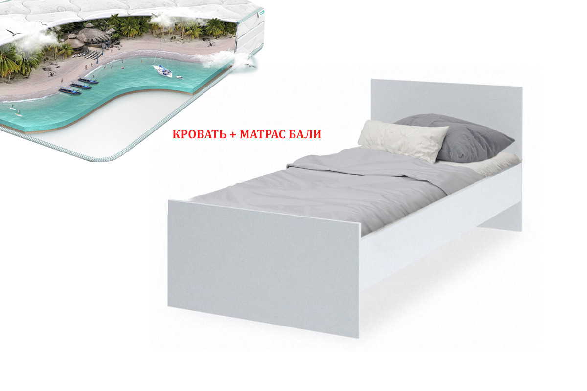 Сноули - Кровать с матрасом Бали 00036859, 90, Белый, Май Стар - фото 1 - id-p113327120