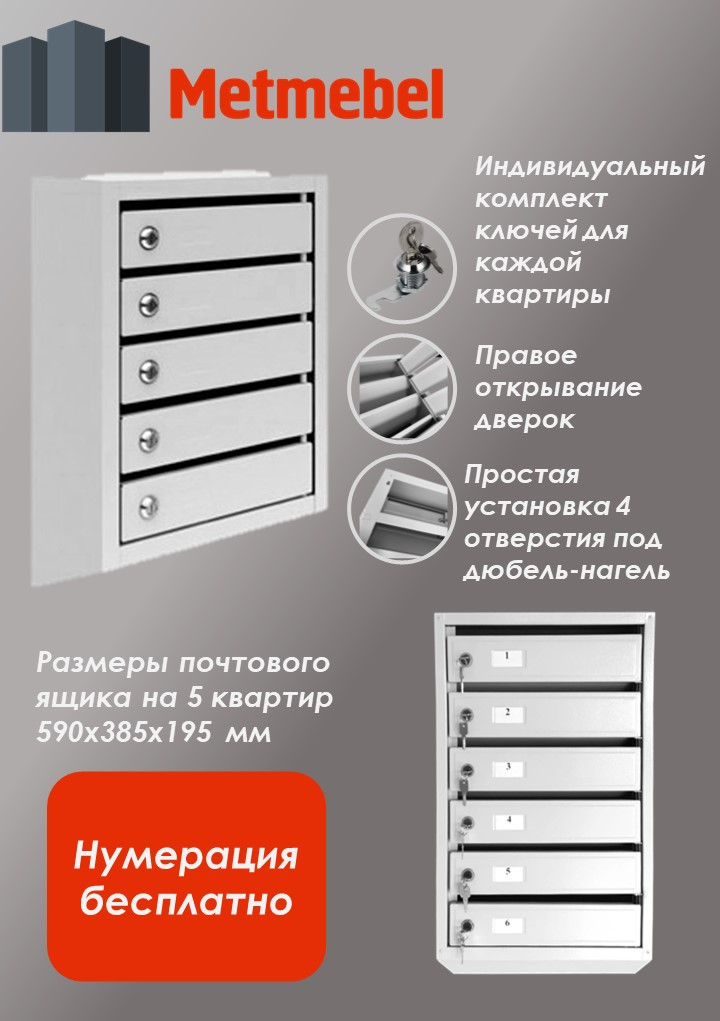 Металлический пяти-секционный почтовый ящик ПМ-5 - фото 1 - id-p2032248