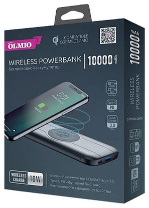 Зарядное беспроводное устройство Power bank Olmio QW-10  10000mAh серый, фото 2