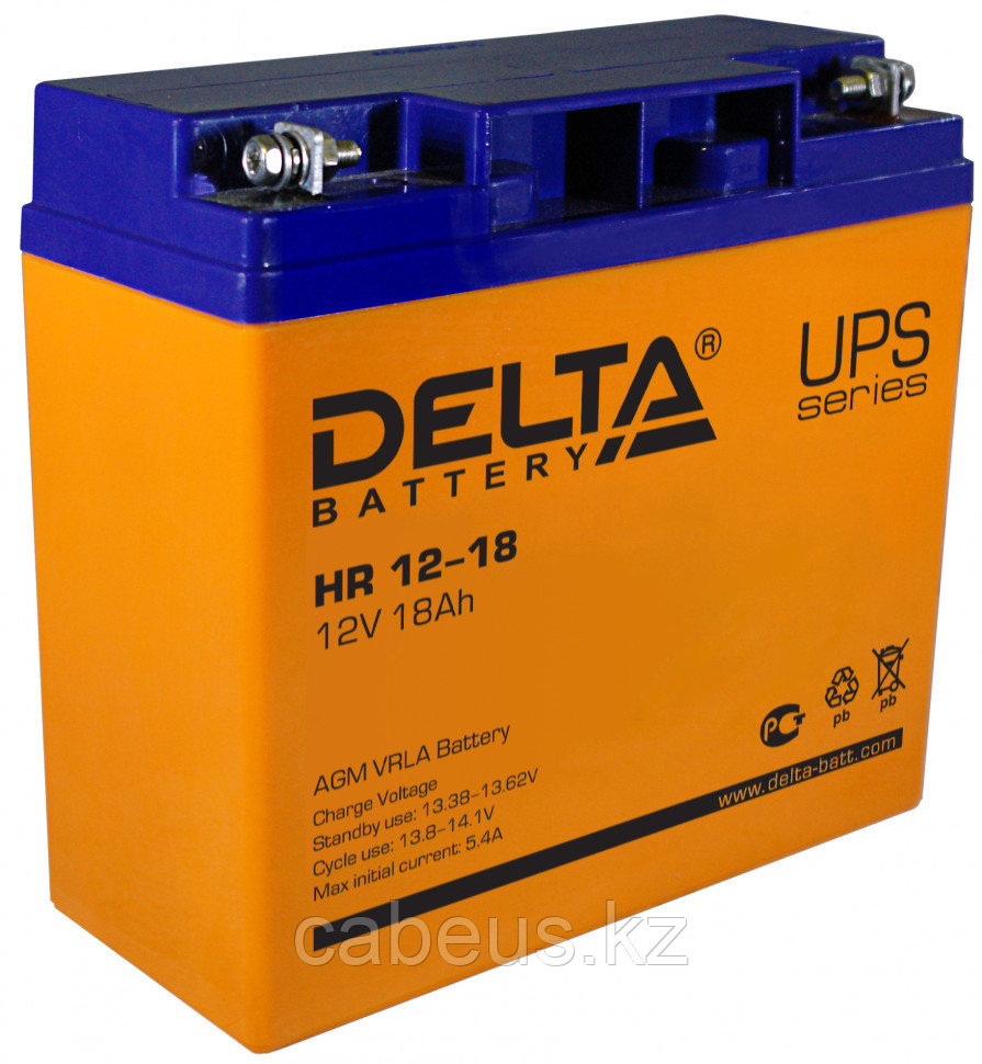 Аккумулятор для ИБП Delta Battery HR, 167х77х181 мм (ВхШхГ), Необслуживаемый свинцово-кислотный, 12V/18 Ач, - фото 1 - id-p113385755