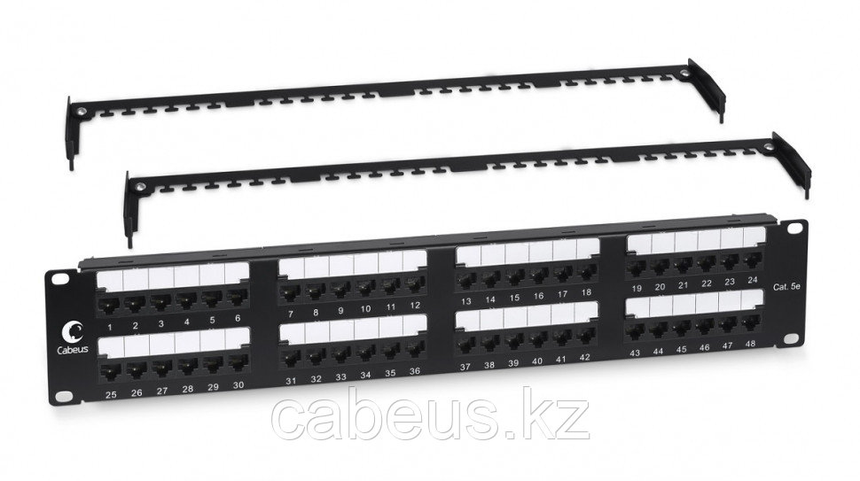 Коммутационная патч-панель Cabeus, 19", 2HU, портов: 48 х RJ45, кат. 5е, PCB, неэкр., с задним кабельным - фото 1 - id-p113395248