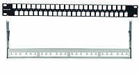 Коммутационная патч-панель наборная Eurolan, 19", 1HU, портов: 24 х keystone, кат. 5е-6a, универсальная, экр.,