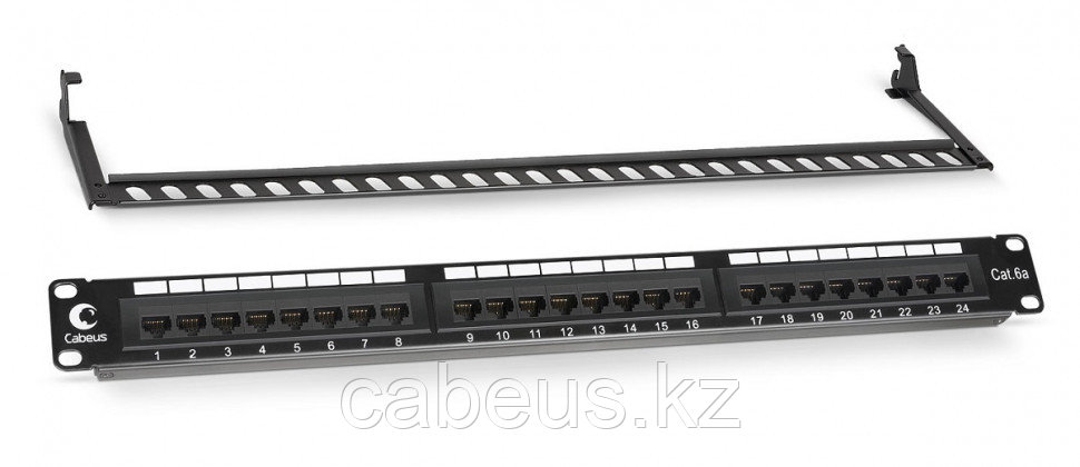 Коммутационная патч-панель Cabeus, 19", 1HU, портов: 24 х RJ45, кат. 6A, неэкр., порты в 1 ряд, цвет: чёрный, - фото 2 - id-p113395260