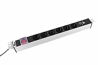 Блок силовых розеток Rem Rem-16, горизонтальный, неуправляемый, Shuko х 6, USB х 1, вход Schuko, шнур 1,8 м,