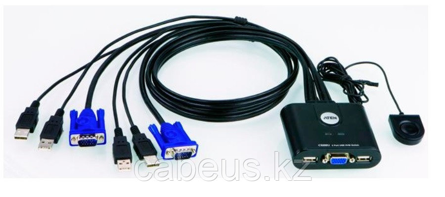Переключатель KVM Aten, Petite, портов: 2 х VGA D-SUB (HDB-15), 25х82х70 мм (ВхШхГ), USB, цвет: чёрный - фото 1 - id-p113399385