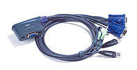 Переключатель KVM Aten, Petite, портов: 2, 26х69х81 мм (ВхШхГ), USB, цвет: серый
