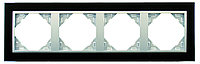 Рамка Efapel Logus90, 4 поста, плоская, универсальная, цвет: чёрный/алюминий, линейка "Стекло" (90940 TEA)