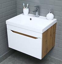 Тумба подвесная под умывальник "Радуга 60" Ева с одним ящиком В1 Дуб Вотан Айсберг, фото 4