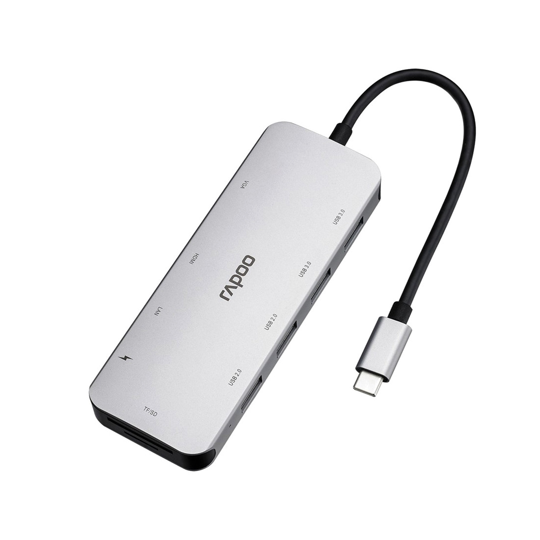 Мультифункциональный адаптер Rapoo XD200C 1xUSB-C,4xUSB3.0, 1xHDMI, 1VGA,1xRJ45, 1xTF, Grey - фото 1 - id-p113400755