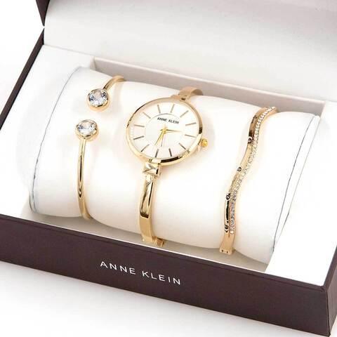 Часы наручные женские Anne Klein с дизайнерскими браслетами (Белый в золоте)
