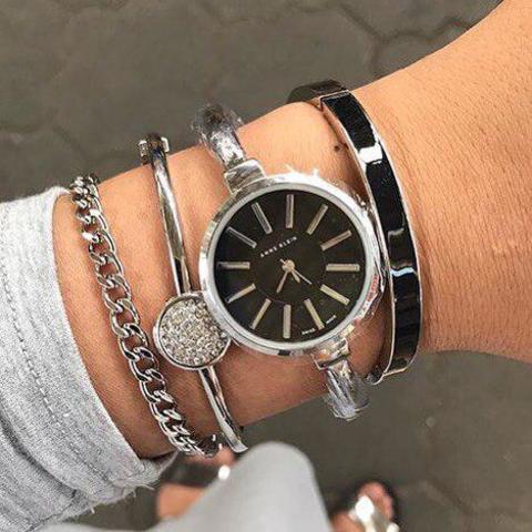 Часы наручные женские Anne Klein с дизайнерскими браслетами (Черный в серебре) - фото 5 - id-p84209606