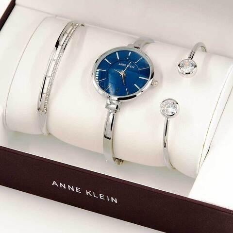 Часы наручные женские Anne Klein с дизайнерскими браслетами (Синий в серебре) - фото 1 - id-p113401735