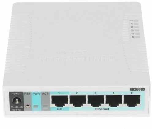 Сетевой коммутатор MikroTik RB260GS RouterBOARD  PoE,  1 x SFP, 5 портов 10/100/1000 Мбит сек, VLAN