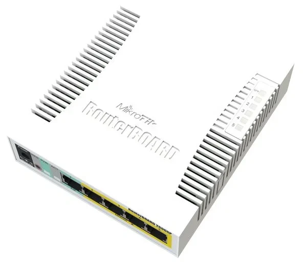 Сетевой коммутатор MikroTik RB260GSP  RouterBOARD, PoE 4 порта, Passive PoE, 1 x SFP, 5 портов 10/10