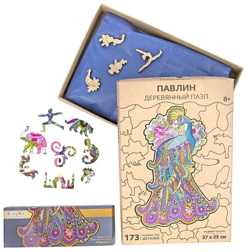 Фигурный деревянный пазл "Павлин"