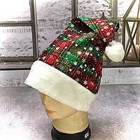 Новогодняя шапка с помпоном блестками, шапочка деда мороза зеленая