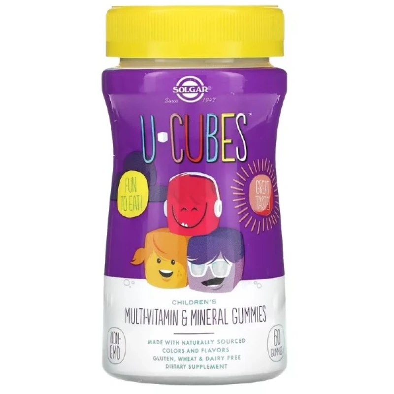Жевательные конфеты для детей с мультивитаминами и микроэлементами Solgar, U-Cubes, вишня и апельсин, 60 шт. - фото 1 - id-p113444156