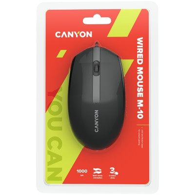 CANYON Canyon Wired optical mouse with 3 buttons, DPI 1000, with 1.5M USB cable, black, 65*115*40mm, 0.1kg - фото 6 - id-p113446739