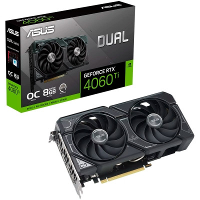 ASUS Video Card NVidia Dual GeForce RTX 4060 Ti OC Edition 8GB GDDR6, 1xHDMI, 3xDP, 1x8 pin, Recomm. PSU 650W, - фото 1 - id-p113451536