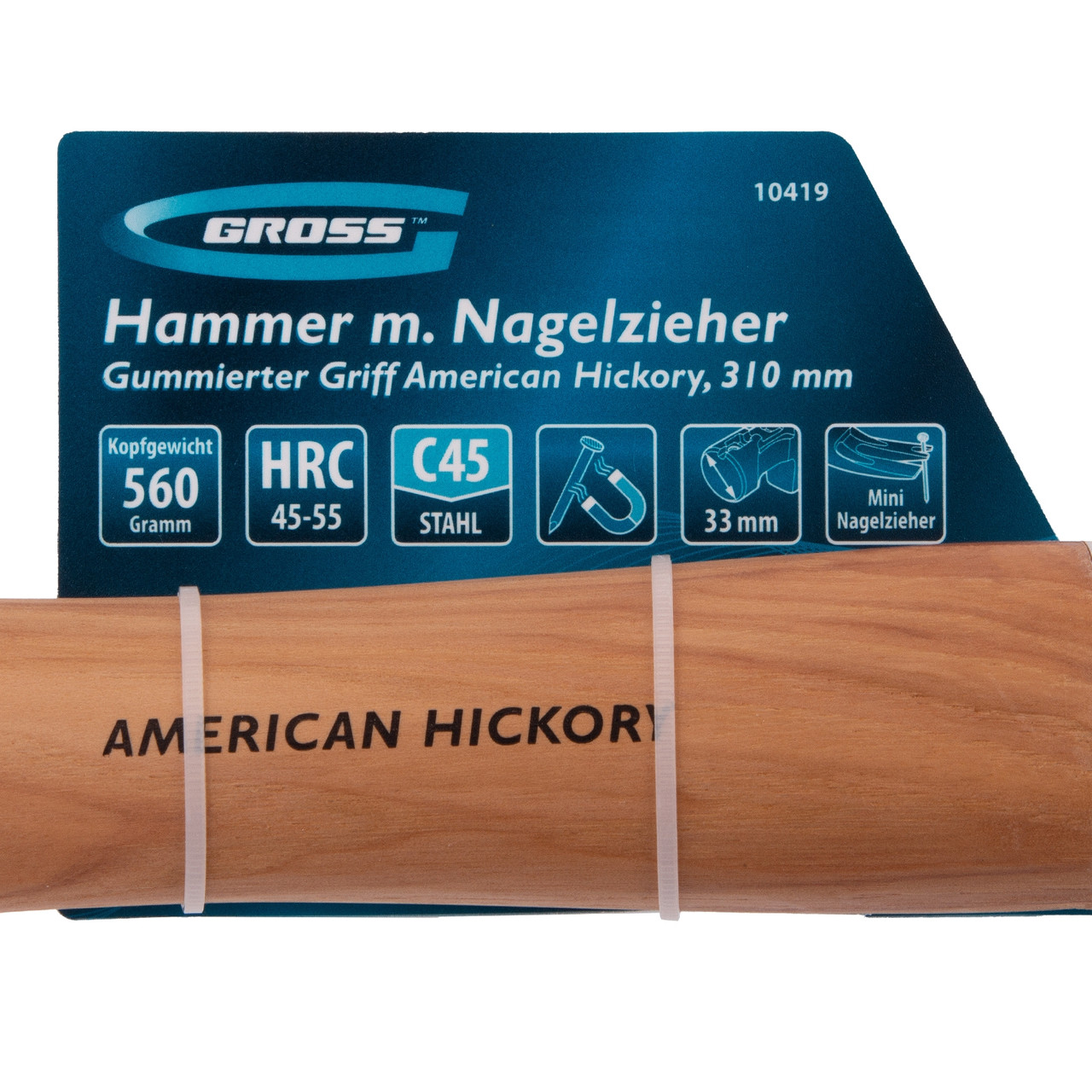 Молоток-гвоздодер,560 г, угол 75, магнит, обрезиненная рукоятка AMERICAN HICKORY // GROSS - фото 9 - id-p113453484