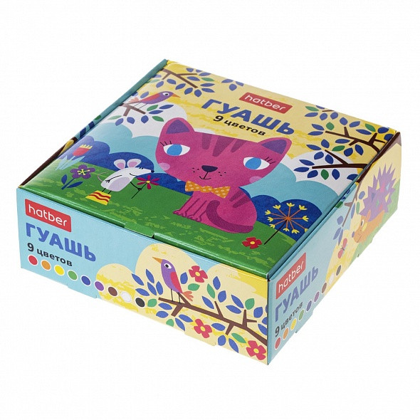 Гуашь Hatber, 9 цветов, 25мл, серия Котёнок, картонная упаковка - фото 2 - id-p113448010