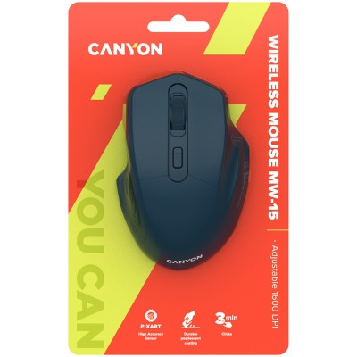 CANYON MW-15, 2.4GHz Wireless Optical Mouse with 4 buttons, DPI 800/1200/1600, Dark Blue, 115*77*38mm, 0.064kg - фото 6 - id-p113451609