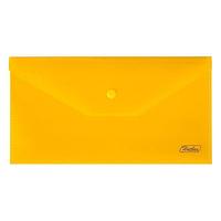 Папка-конверт пластиковая Hatber, C6, 224x119мм, 180мкм, на кнопке, жёлтая