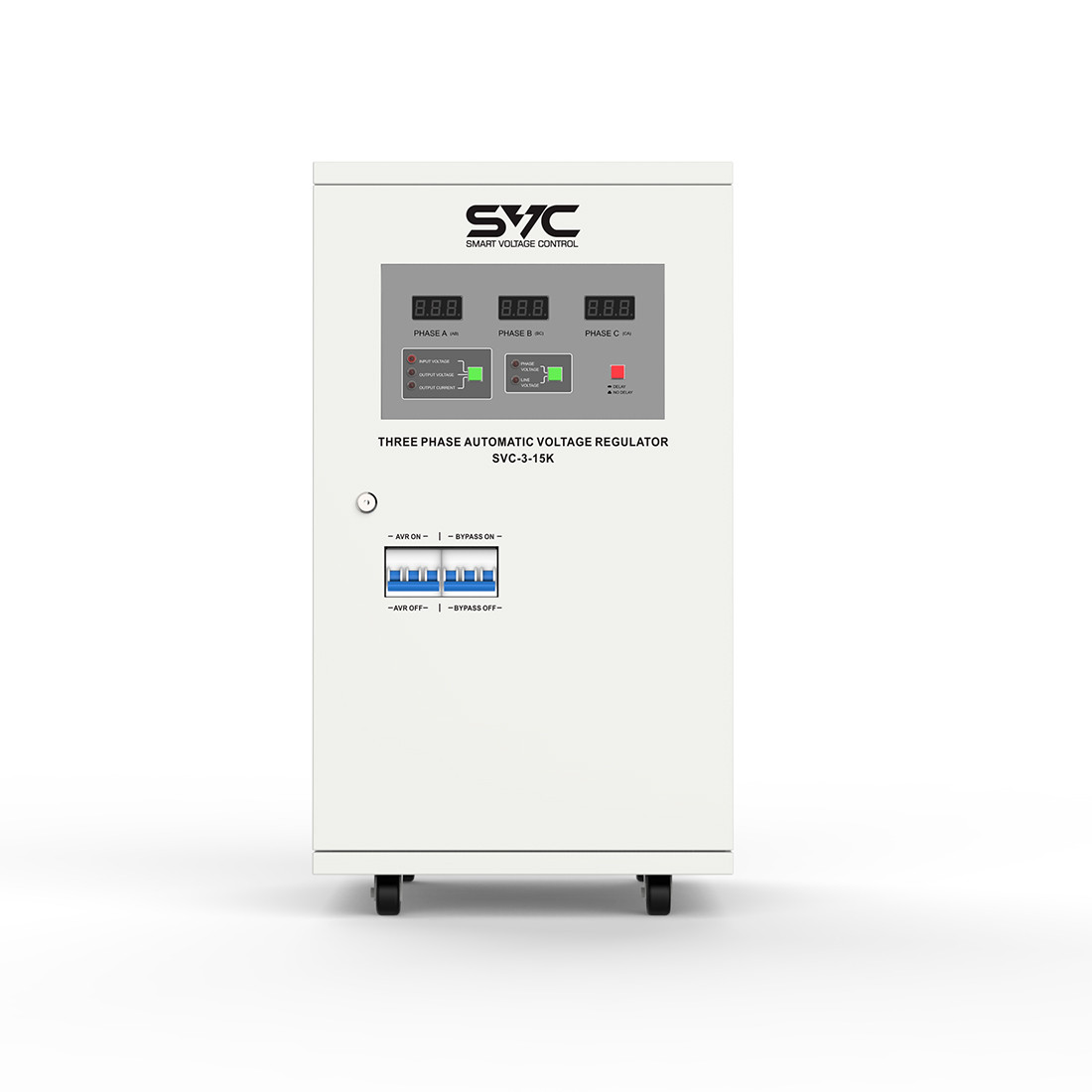 Стабилизатор, SVC, SVC-3-15K, Мощность 15кВА/9кВт,, Трёхфазный, Индикация режимов работы, Диапазон работы AVR: - фото 2 - id-p113447605