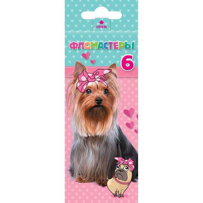 Фломастеры Hatber VK, 6 цветов, серия Милые собачки, в картонной упаковке - фото 1 - id-p113448300