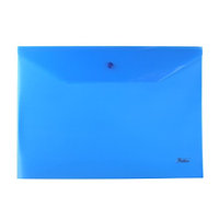 Папка-конверт пластиковая Hatber, А4, 180мкм, на кнопке, непрозрачная, синяя