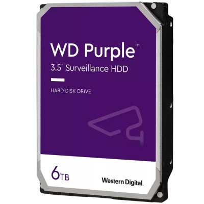 HDD Video Surveillance WD Purple 6TB CMR, 3.5'', 256MB, SATA 6Gbps, TBW: 180 - фото 1 - id-p113451104