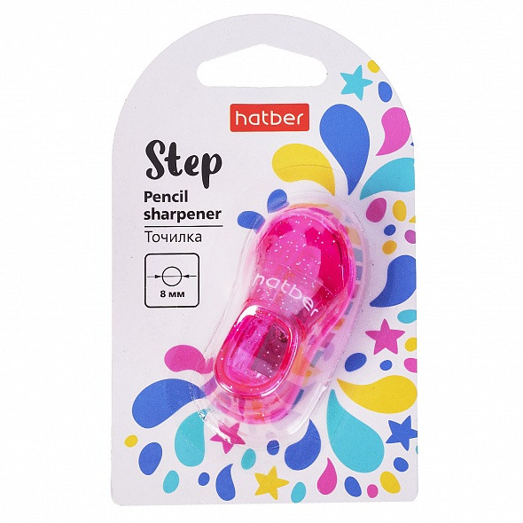 Точилка пластиковая Hatber Step, 8мм, 1 отверстие, контейнер, форма туфли, розовый корпус, с блёстки - фото 1 - id-p113451212