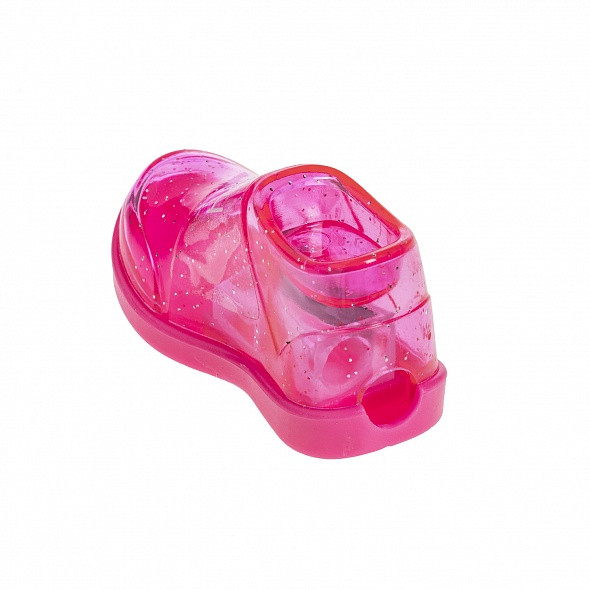 Точилка пластиковая Hatber Step, 8мм, 1 отверстие, контейнер, форма туфли, розовый корпус, с блёстки - фото 2 - id-p113451212