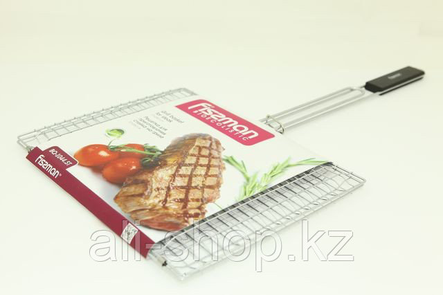 1044 FISSMAN Решетка для приготовления стейка на гриле 37x28x3 см с деревянной ручкой (хромированное покрытие) - фото 1 - id-p113457176