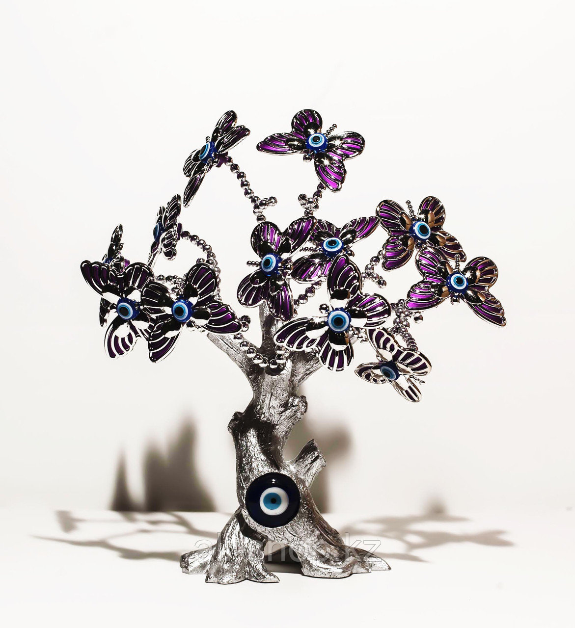 Статуэтка "Дерево от сглаза, оберег", 23*28 см, серебристый ствол, фиолетовые бабочки - фото 1 - id-p113457761