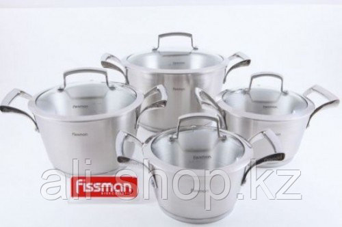 5812 FISSMAN Набор посуды MILLENNIUM 8 пр. со стеклянными крышками (нерж. сталь) - фото 1 - id-p113459023