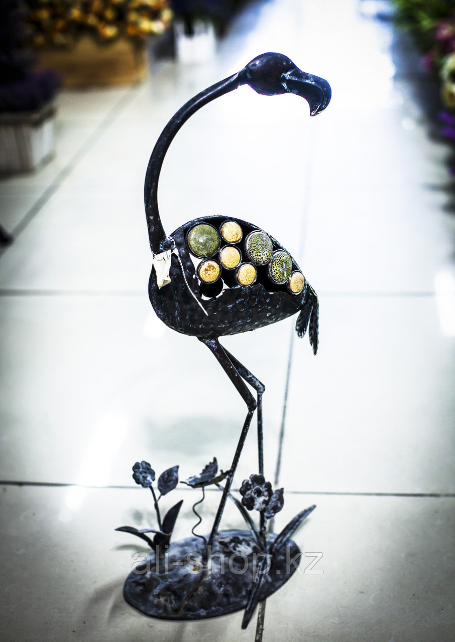 Декоративная садовая фигурка "Фламинго в цветах" (черная), 57см - фото 1 - id-p113460689