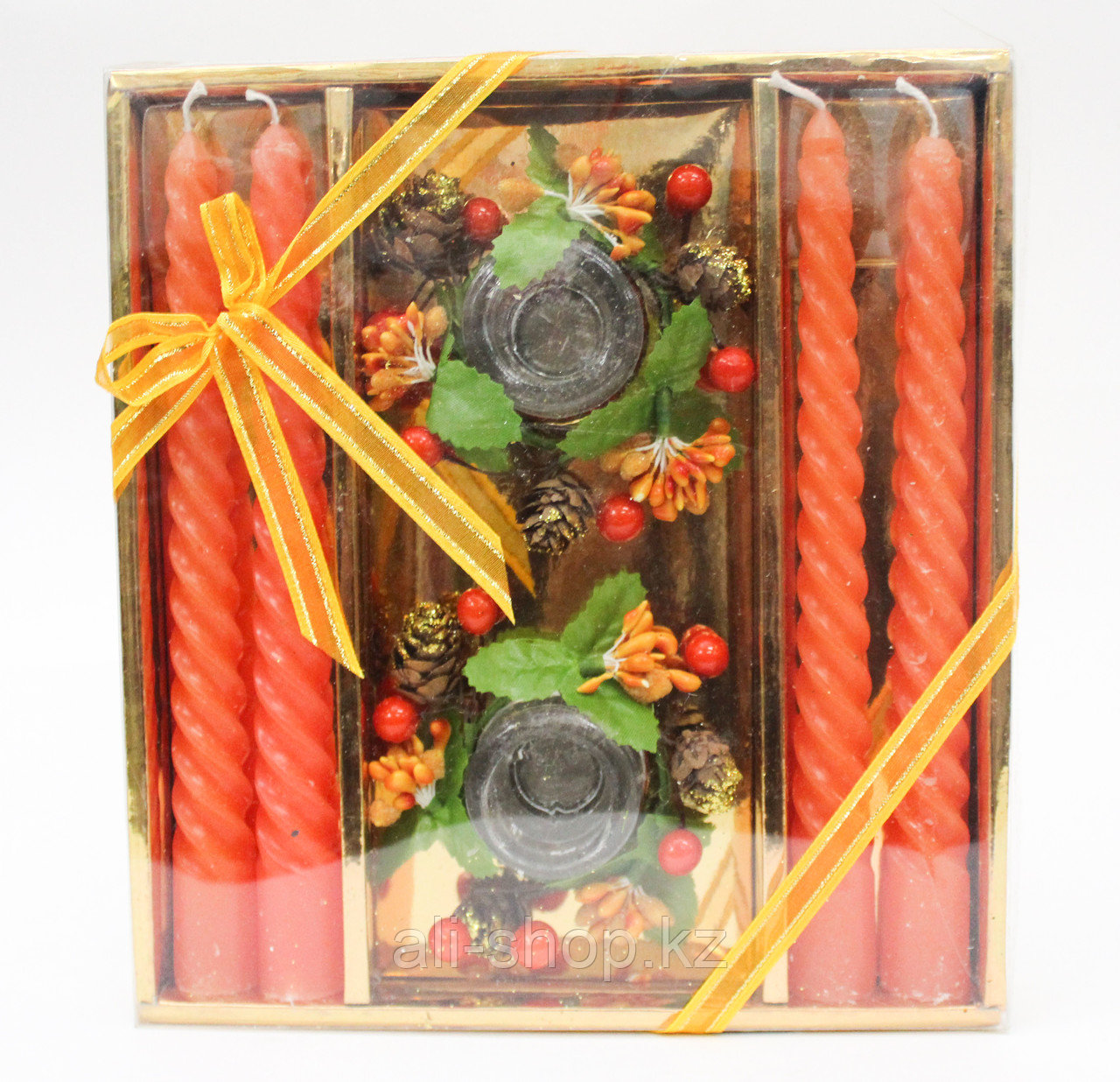 Свечи с подсвечниками в подарочной упаковке, 4 шт., оранжевые - фото 1 - id-p113460800