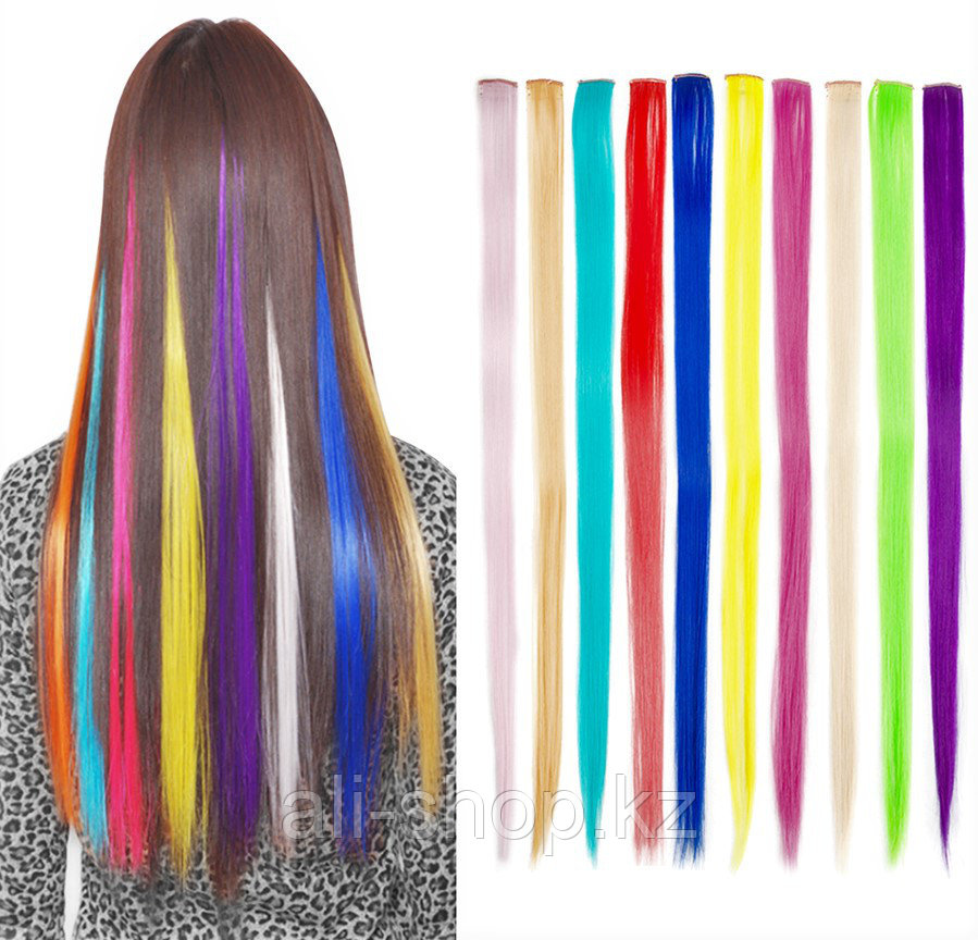 Искусственные волосы (пряди) прямые, цветные, в ассортименте - фото 1 - id-p113461686