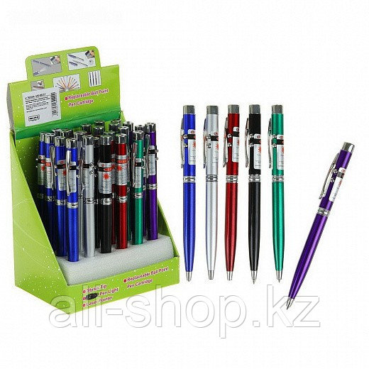 Ручка-фонарик с лазером карманный, 2 диода, цвета МИКС - фото 1 - id-p113463882