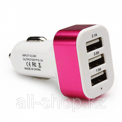 Автомобильное зарядное устройство Torso, 3 USB 1,0 Ах2 и 2,1 А, цвет микс - фото 3 - id-p113464635