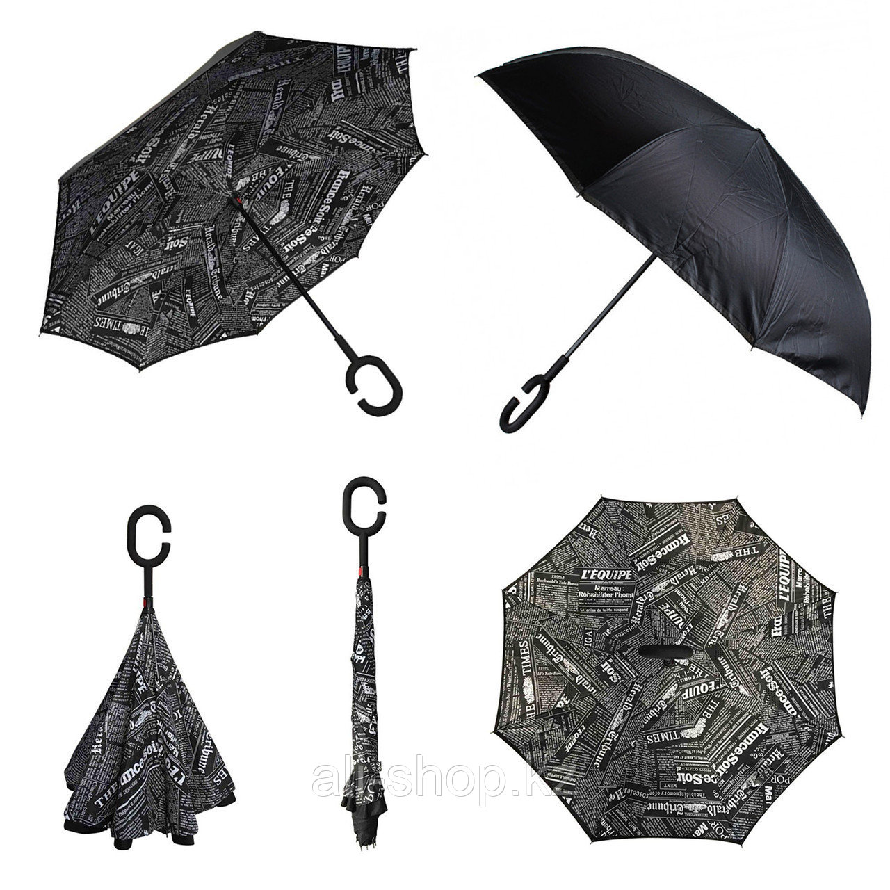 Зонт наоборот (обратный зонт) Up-brella, полуавтомат, черный - фото 5 - id-p113464443