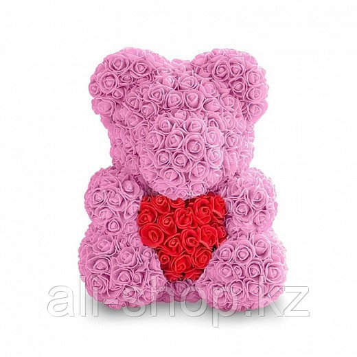 Мишка из роз с сердечком (40 см), розовый - фото 1 - id-p113465647