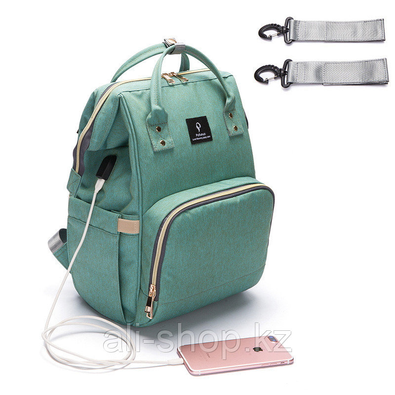 Сумка-рюкзак для мамы Baby Mo с USB, зеленый - фото 7 - id-p113465711