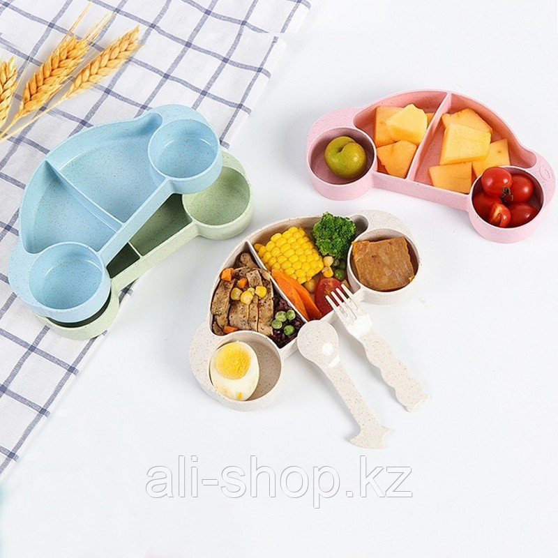 Детская тарелка из натурального пшеничного волокна в виде машины, 4 секции, голубой - фото 2 - id-p113467331