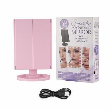 Зеркало косметическое с LED-подсветкой трехстворчатое Superstar Magnifying Mirror, розовый - фото 1 - id-p113466304