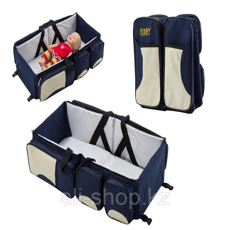 Многофункциональная сумка для мам - детская кровать для путешествий, синий-белый - фото 3 - id-p113467598