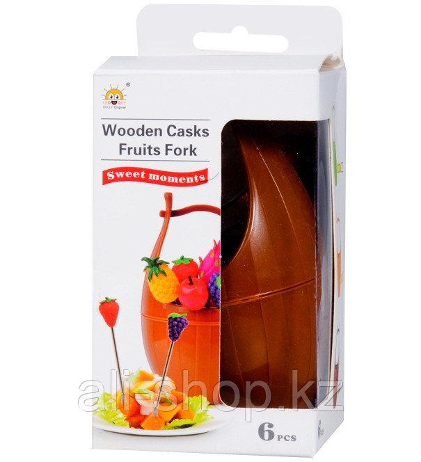 Набор шпажек для канапе в виде фруктов на подставке Wooden Casks Fruits Fork, коричневый - фото 5 - id-p113467871